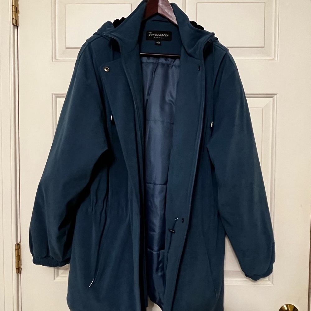 Forecaster Boston Faux Suede Hooded Coat Blue Medium Drawstring Waist Jacket
